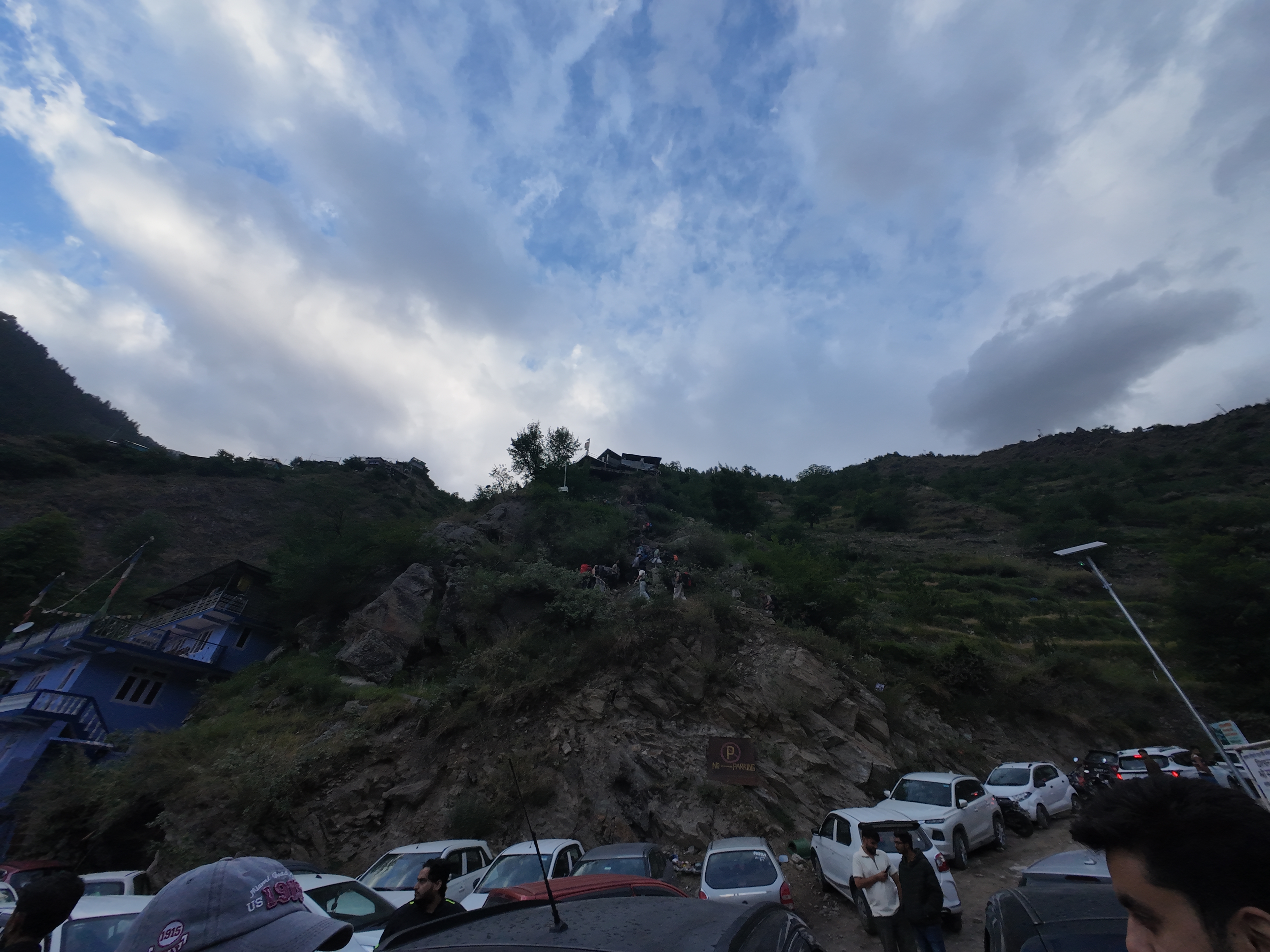 Yulla Khas village with the homestay nestled on the hillside and parking area below